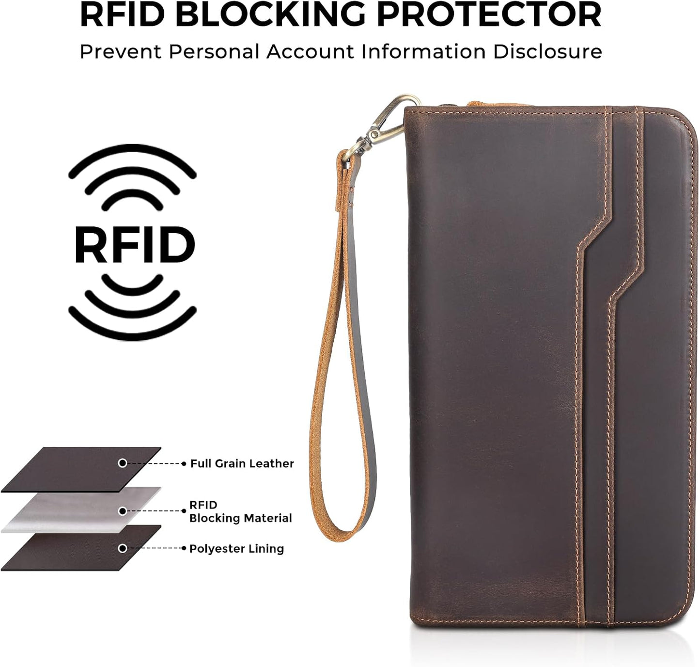 Family Leather Passport Wallet RFID Blocking Holder for 6 Passports