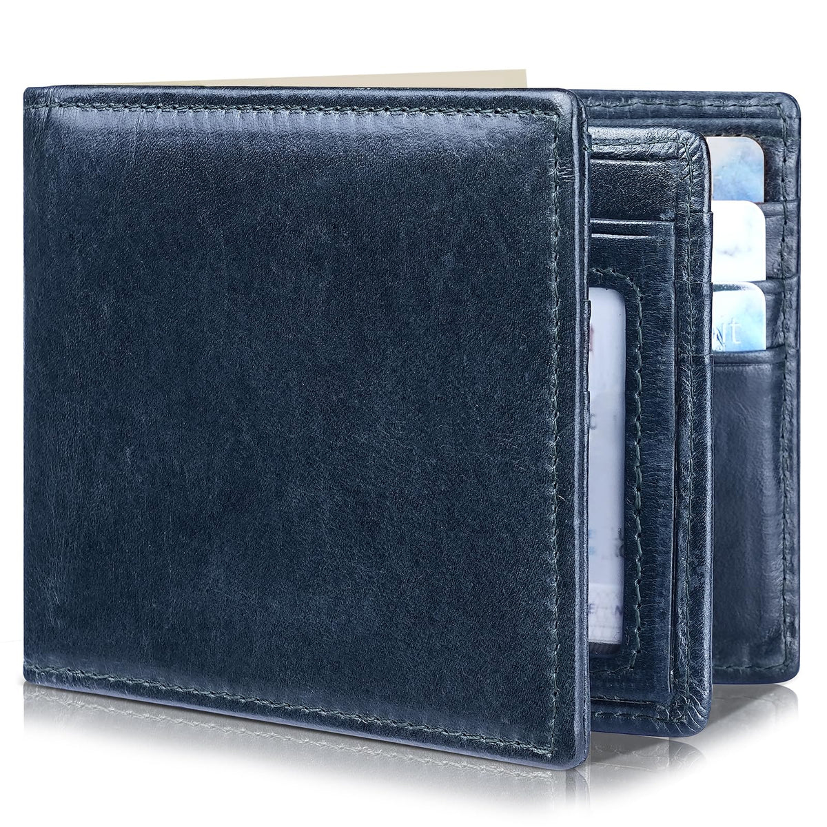 Genuine Leather Men’s RFID Blocking Bifold Wallet with 13 Card Slots