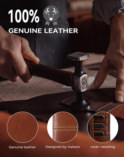 Genuine Leather RFID Blocking Wallet for Men 15 Card Bifold Zipper