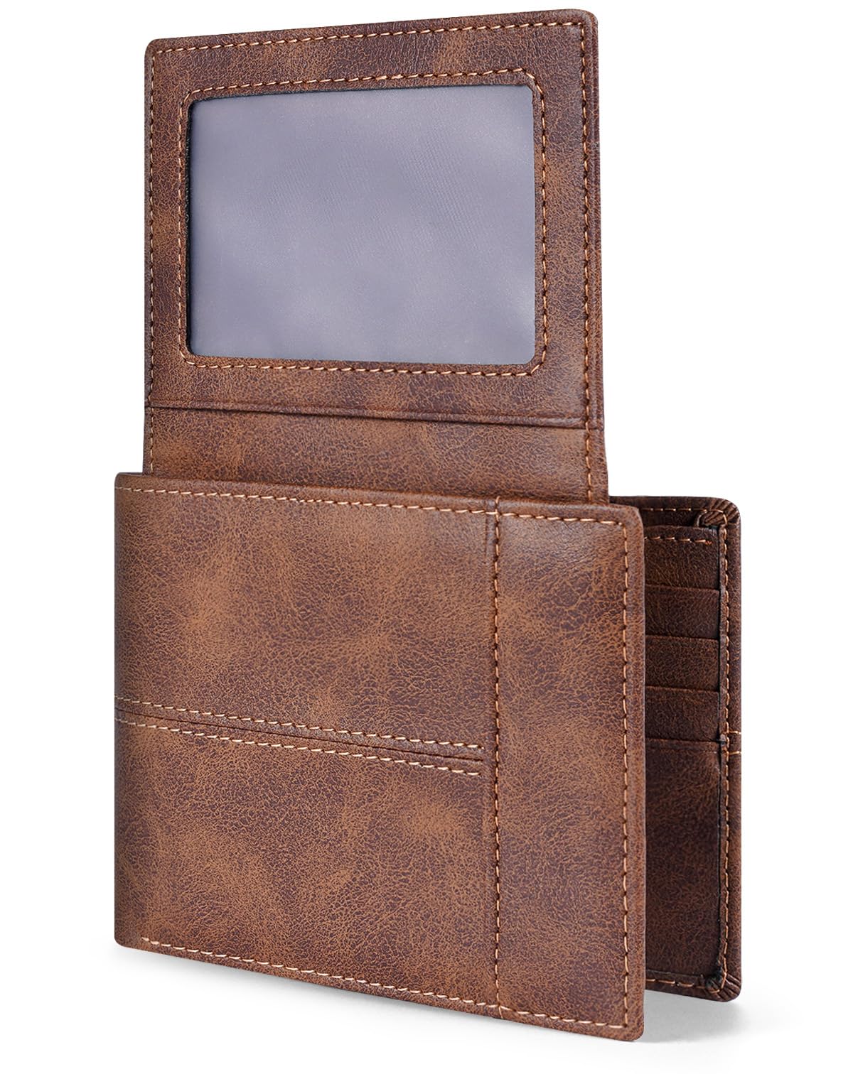 Genuine Leather RFID Blocking Wallet for Men 15 Card Bifold Zipper