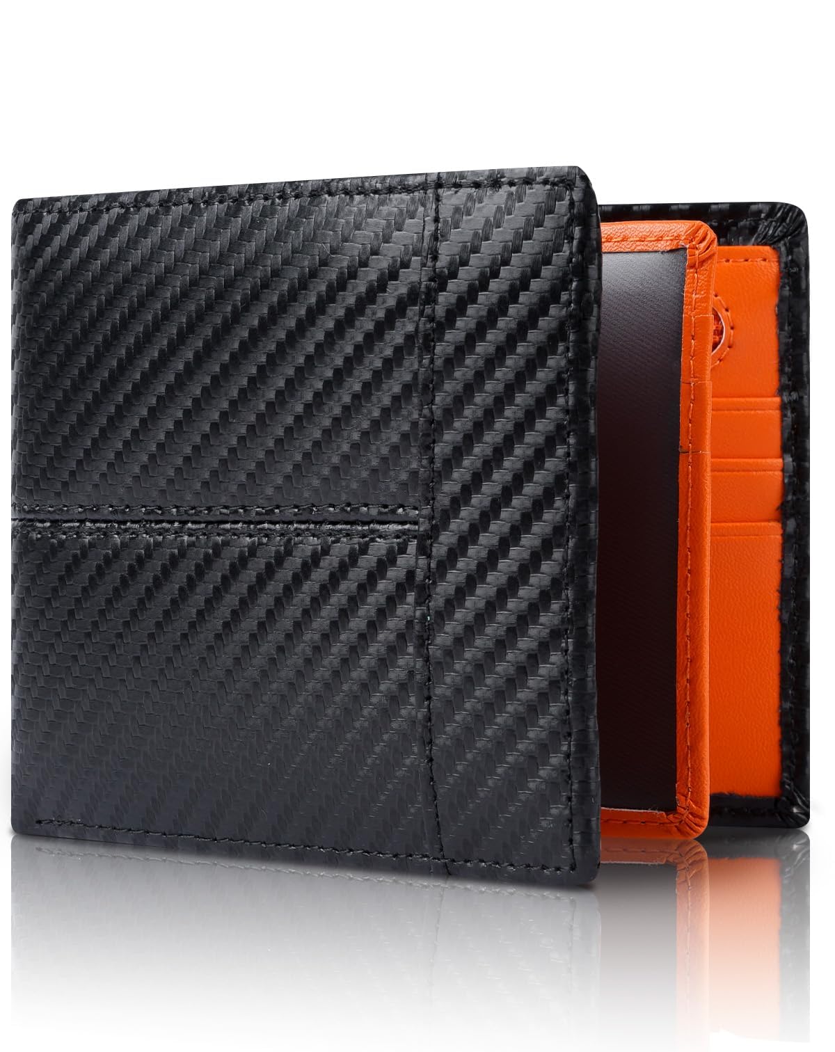 Genuine Leather RFID Blocking Wallet for Men 15 Card Bifold Zipper