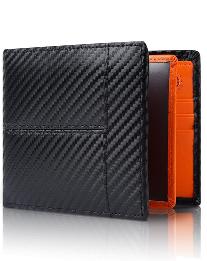 Genuine Leather RFID Blocking Wallet for Men 15 Card Bifold Zipper