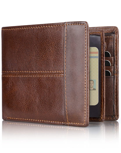 Genuine Leather RFID Blocking Wallet for Men 15 Card Bifold Zipper