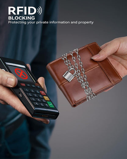 Genuine Leather RFID Blocking Wallet for Men 15 Card Bifold Zipper