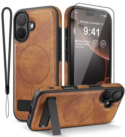 iPhone 17 Pro Max Leather Case with MagSafe Magnetic Kickstand