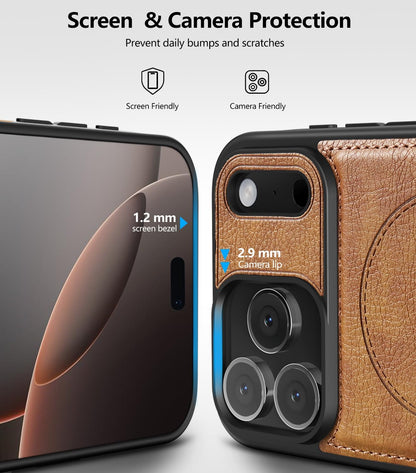 iPhone 17 Pro Max Leather Case with MagSafe Magnetic Kickstand