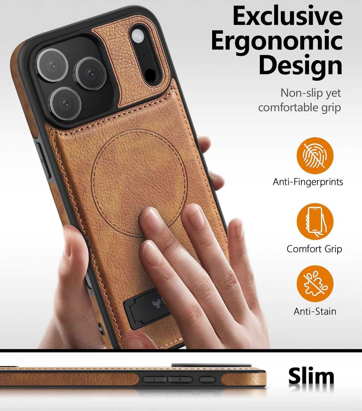 iPhone 17 Pro Max Leather Case with MagSafe Magnetic Kickstand