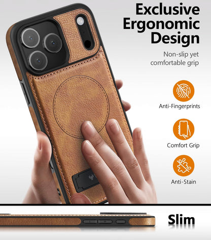 iPhone 17 Pro Max Leather Case with MagSafe Magnetic Kickstand