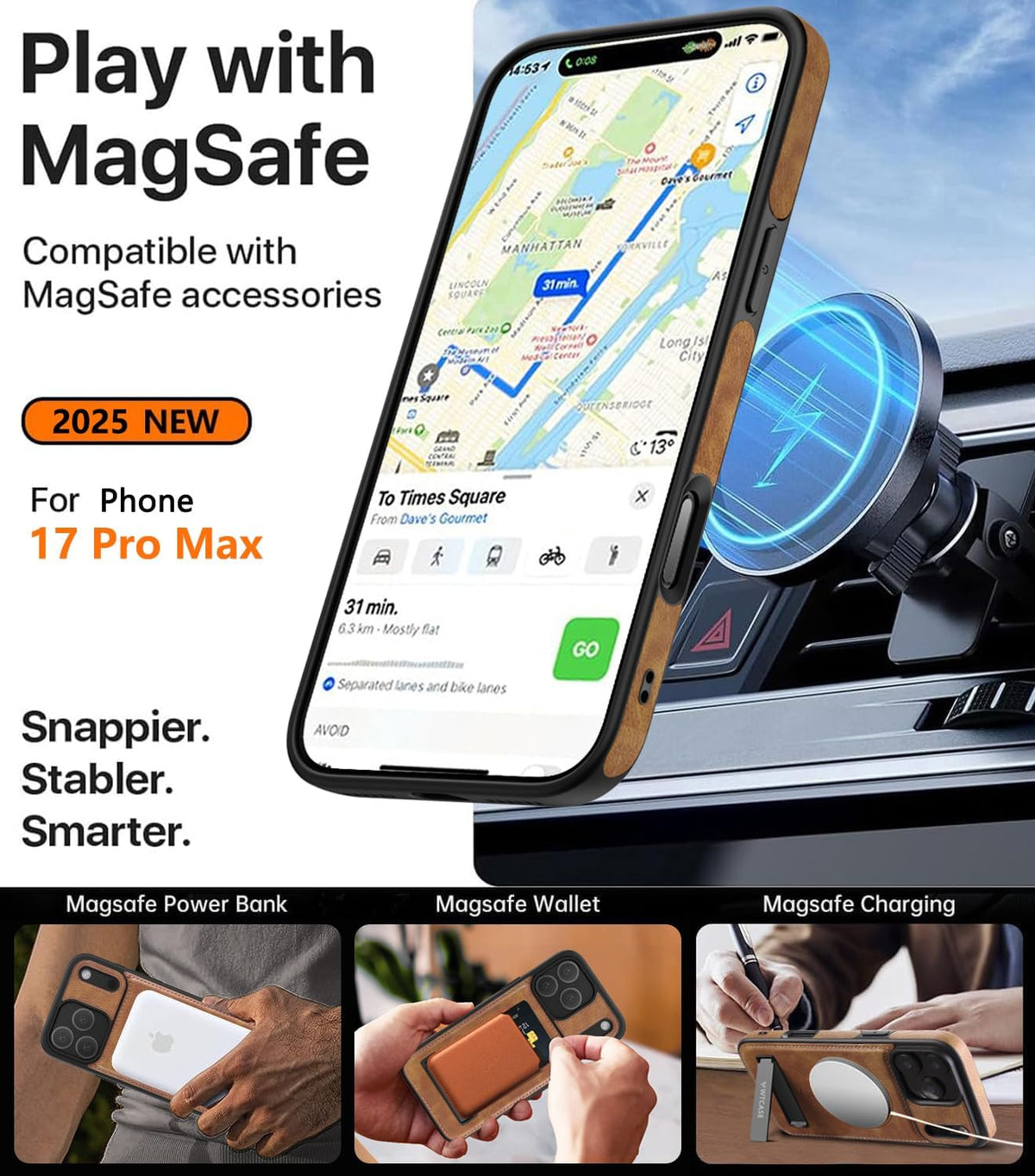 iPhone 17 Pro Max Leather Case with MagSafe Magnetic Kickstand