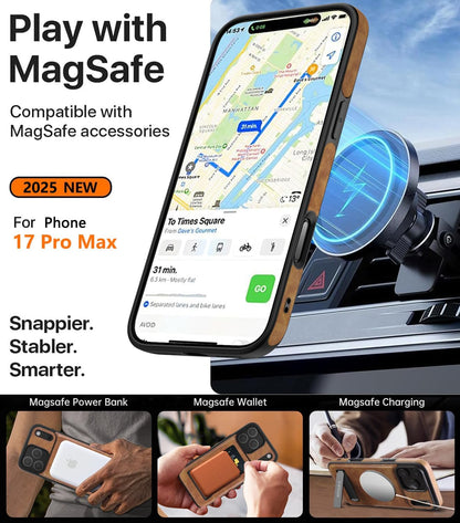 iPhone 17 Pro Max Leather Case with MagSafe Magnetic Kickstand