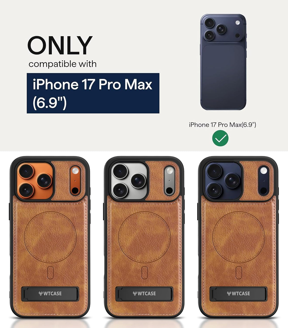 iPhone 17 Pro Max Leather Case with MagSafe Magnetic Kickstand