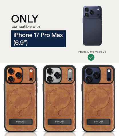 iPhone 17 Pro Max Leather Case with MagSafe Magnetic Kickstand