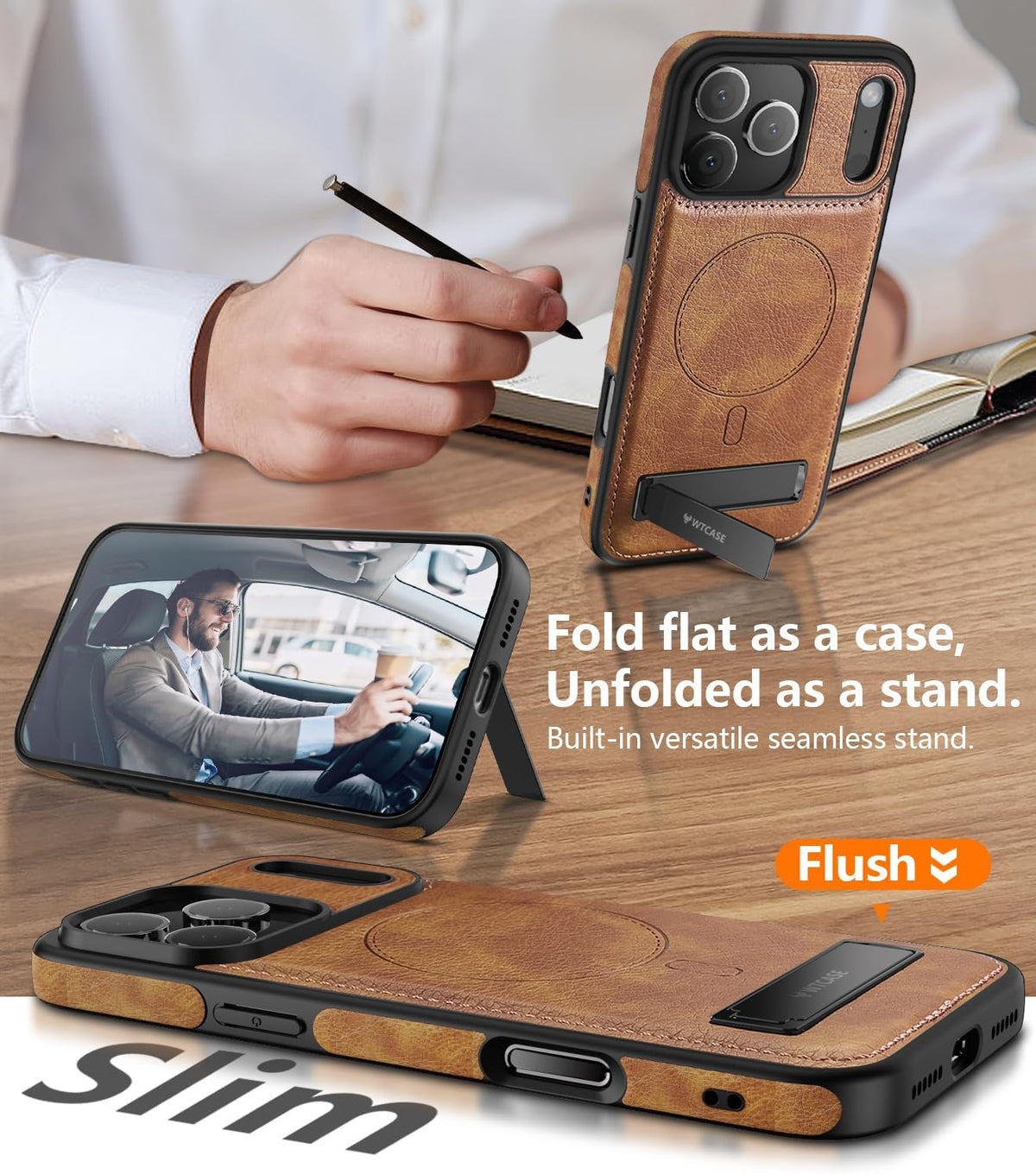 iPhone 17 Pro Max Leather Case with MagSafe Magnetic Kickstand