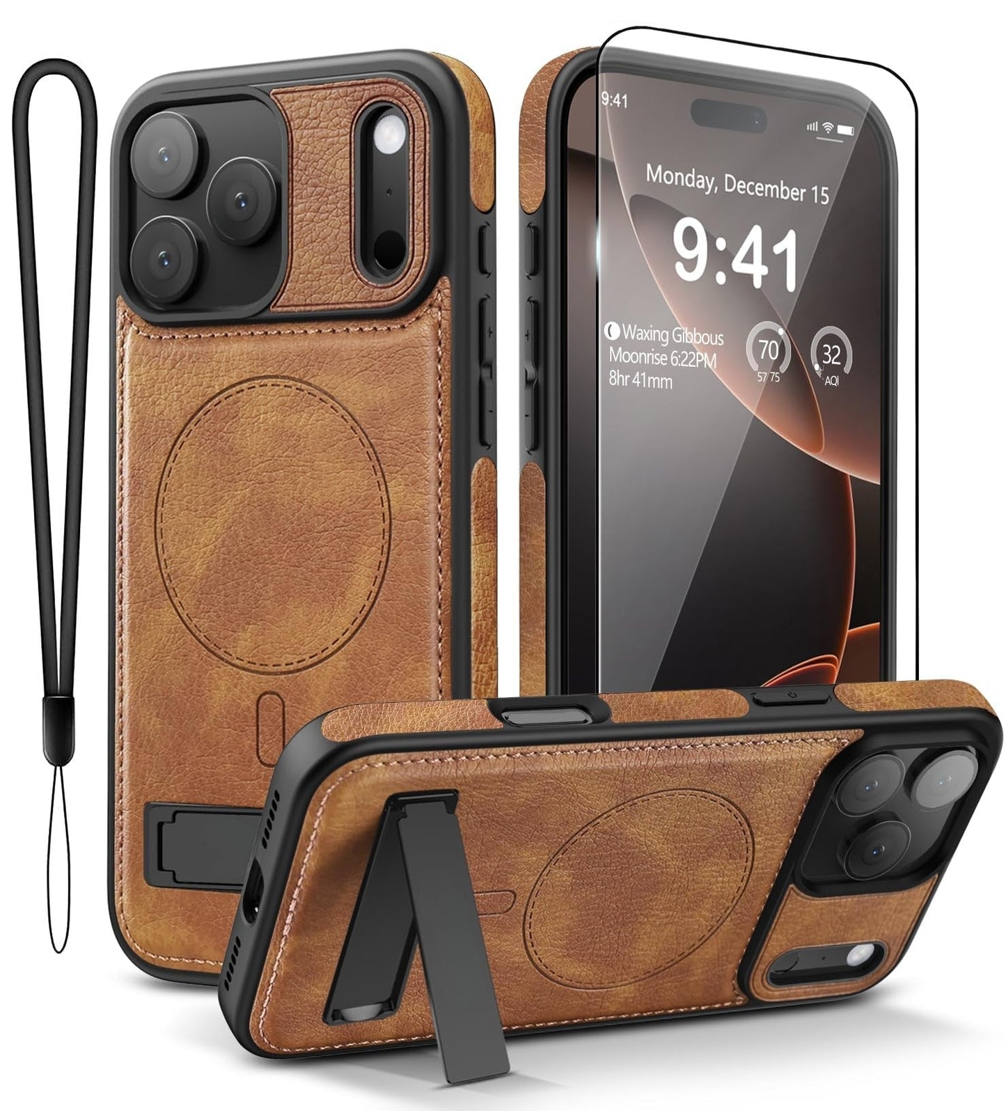 iPhone 17 Pro Max Leather Case with MagSafe Magnetic Kickstand