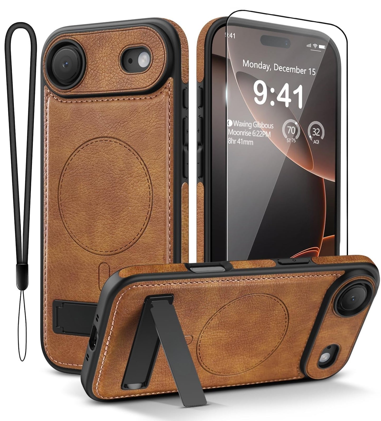 iPhone 17 Pro Max Leather Case with MagSafe Magnetic Kickstand