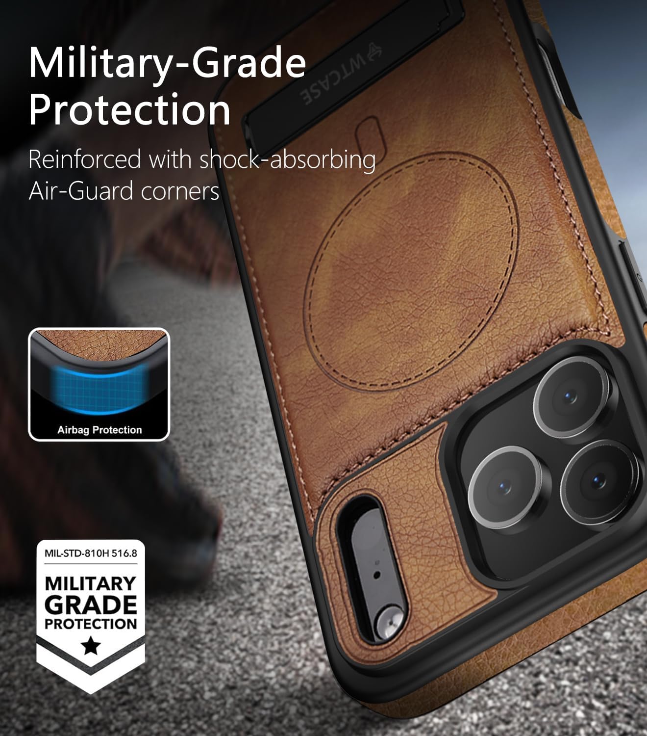 iPhone 17 Pro Max Leather Case with MagSafe Magnetic Kickstand