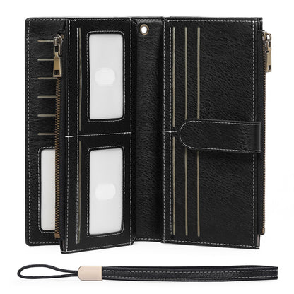 Large Leather Wallet for Women RFID Blocking Trifold Wristlet