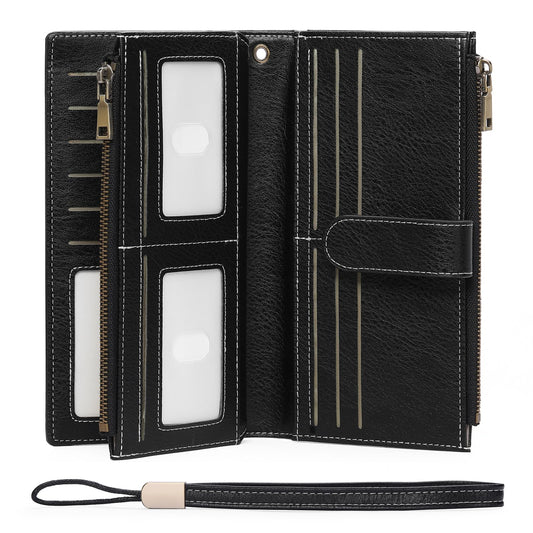 Large Leather Wallet for Women RFID Blocking Trifold Wristlet