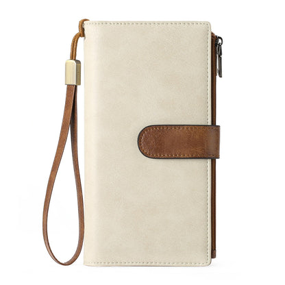 Large Leather Wallet for Women RFID Blocking Trifold Wristlet