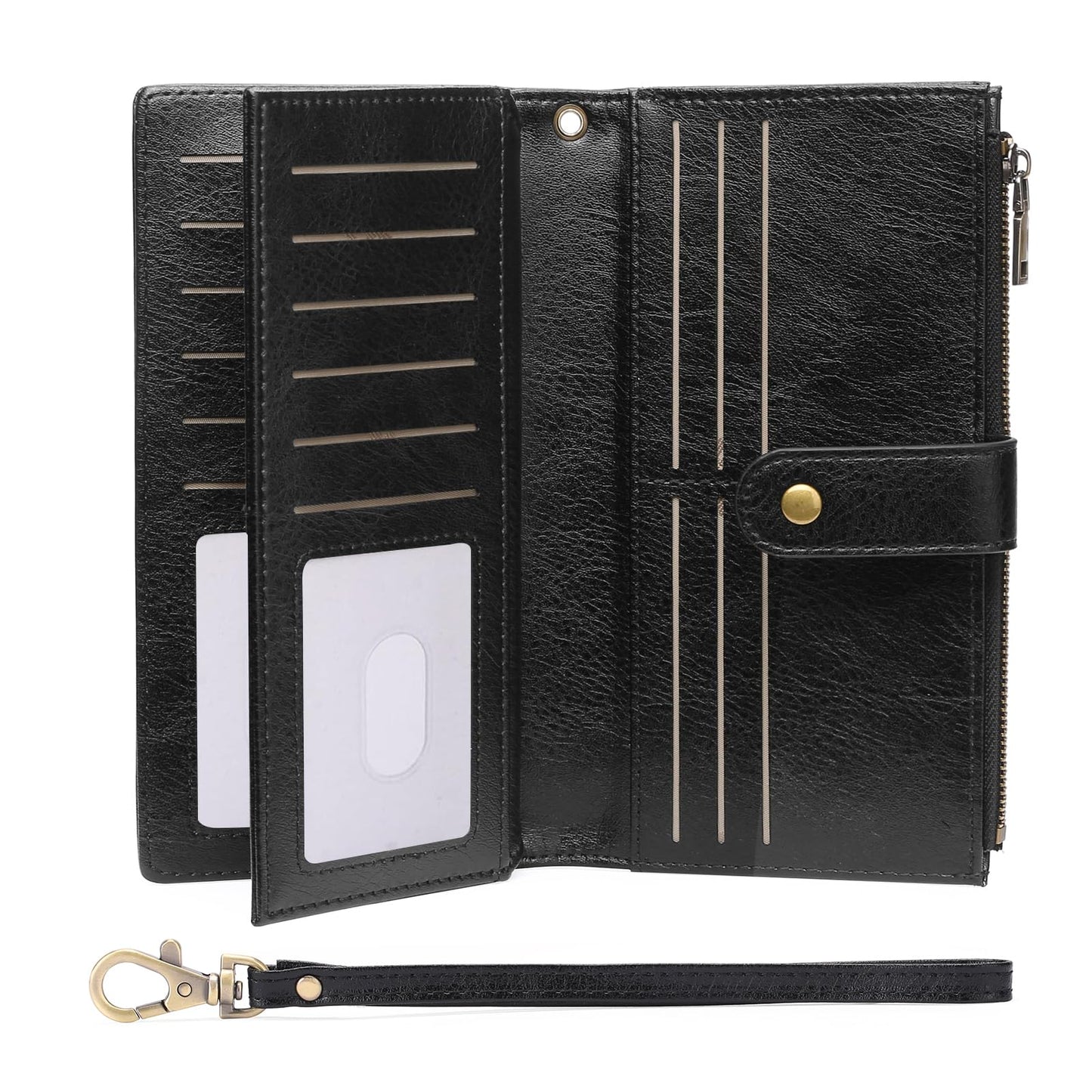 Large Leather Wallet for Women RFID Blocking Trifold Wristlet
