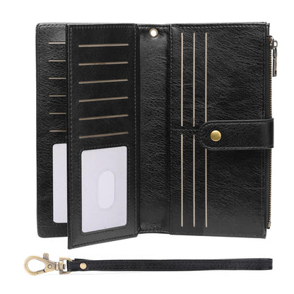 Large Leather Wallet for Women RFID Blocking Trifold Wristlet