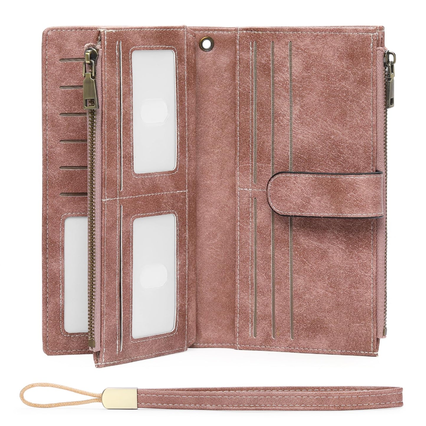 Large Leather Wallet for Women RFID Blocking Trifold Wristlet