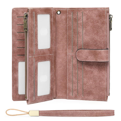 Large Leather Wallet for Women RFID Blocking Trifold Wristlet
