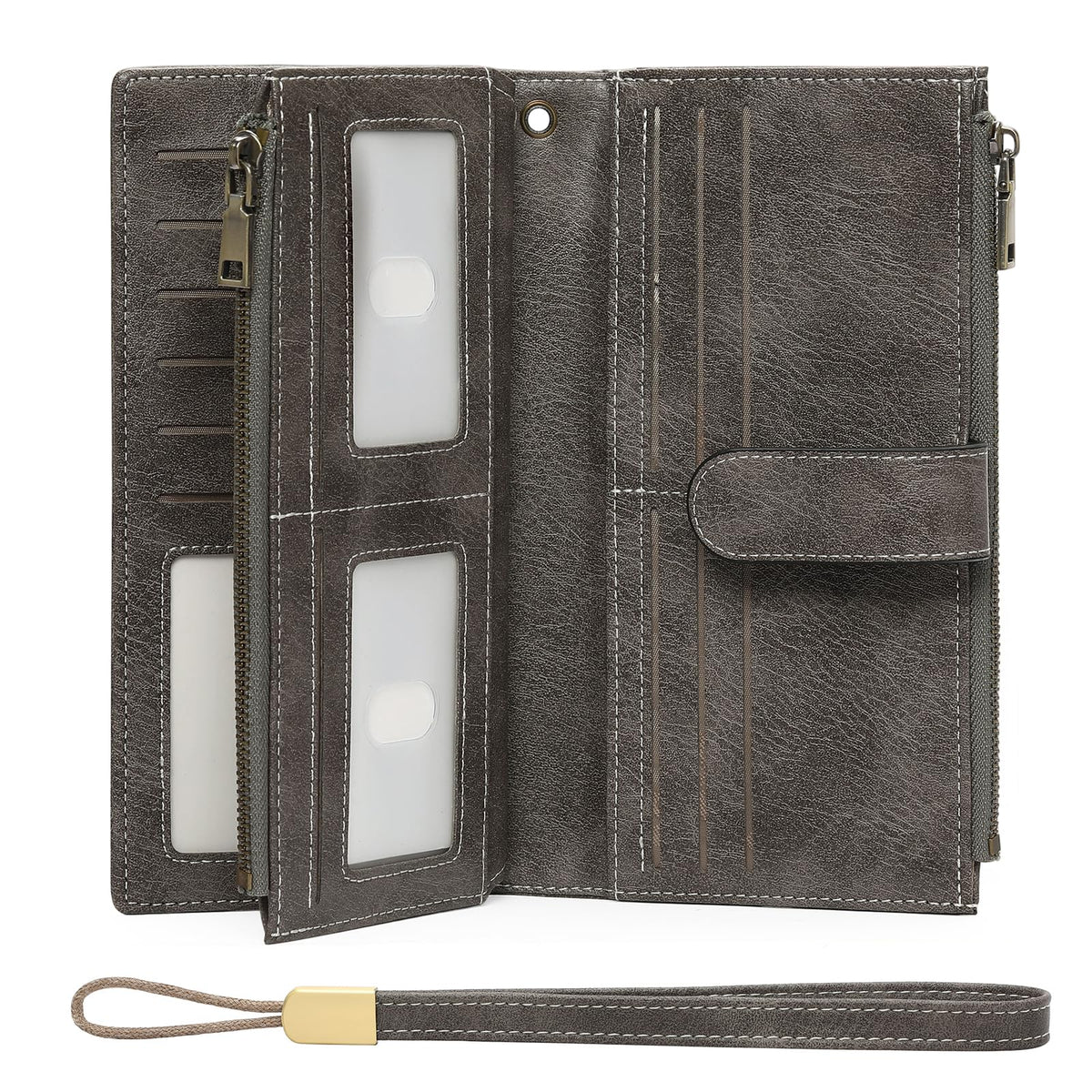 Large Leather Wallet for Women RFID Blocking Trifold Wristlet