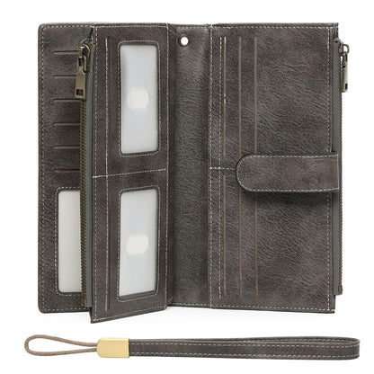 Large Leather Wallet for Women RFID Blocking Trifold Wristlet