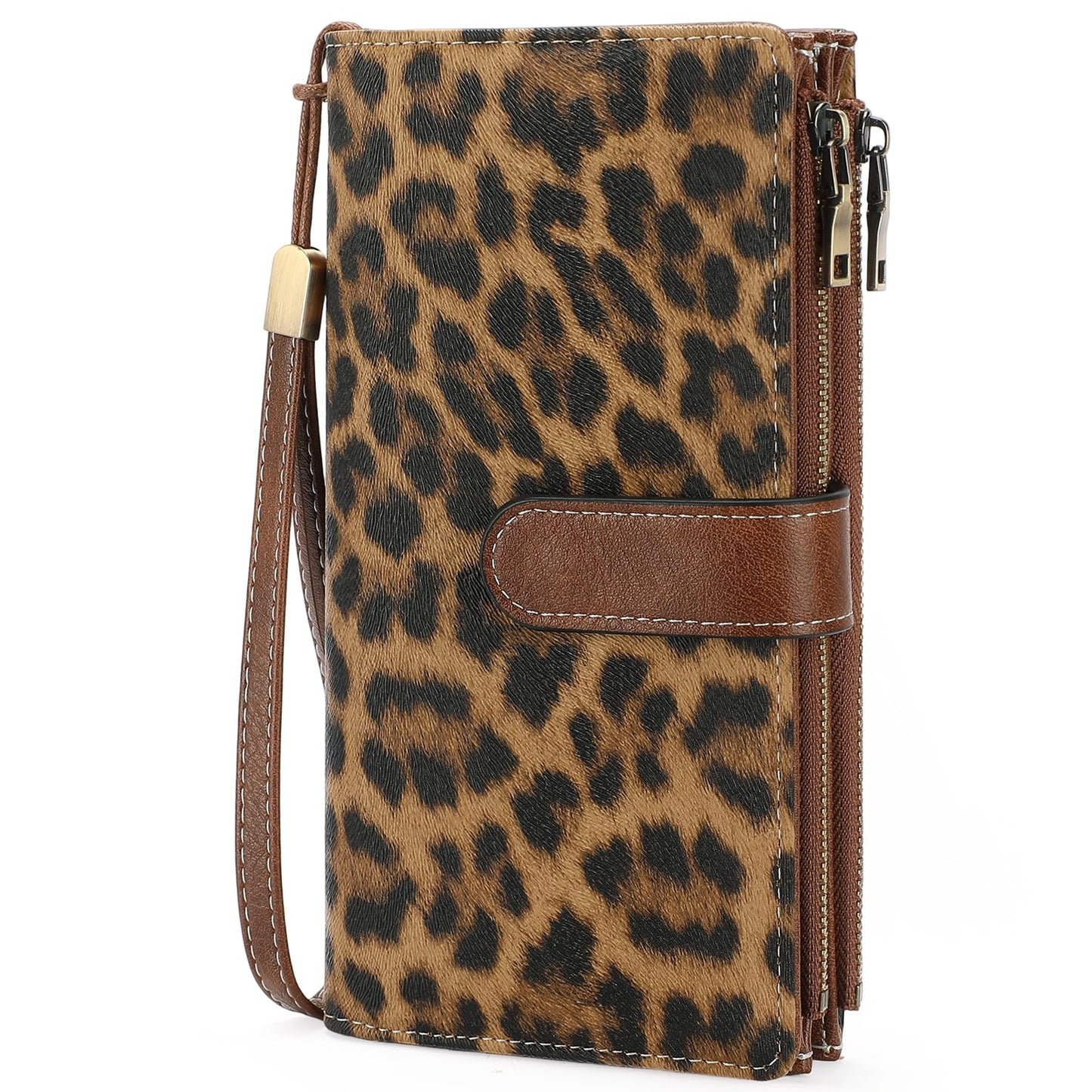 Large Leather Wallet for Women RFID Blocking Trifold Wristlet