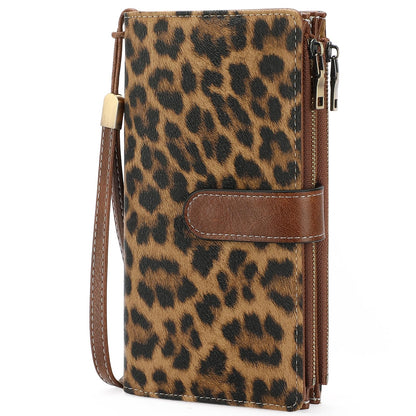 Large Leather Wallet for Women RFID Blocking Trifold Wristlet