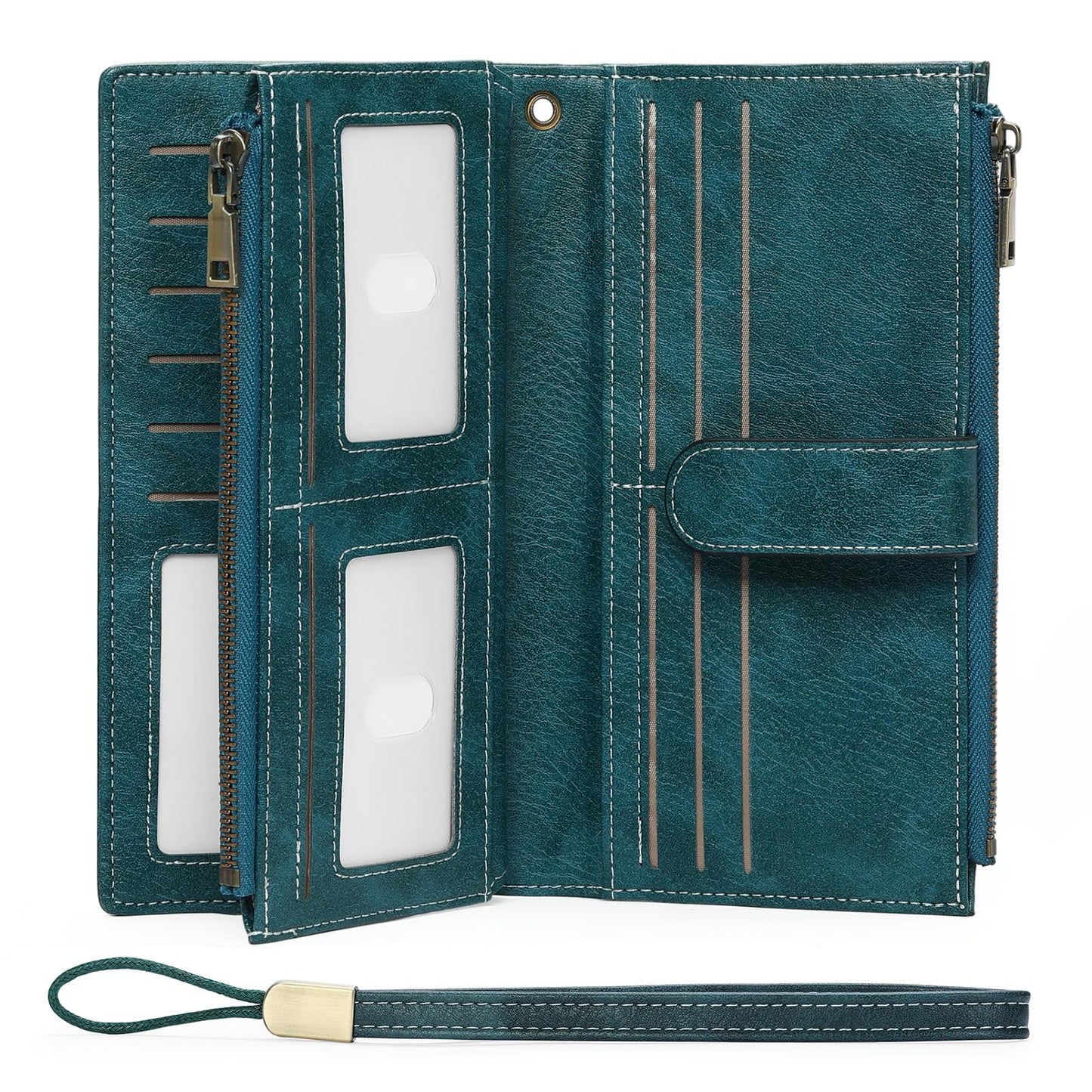 Large Leather Wallet for Women RFID Blocking Trifold Wristlet