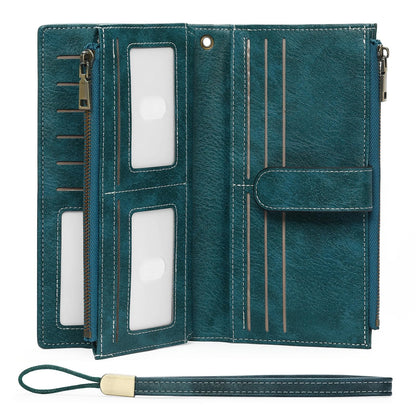Large Leather Wallet for Women RFID Blocking Trifold Wristlet