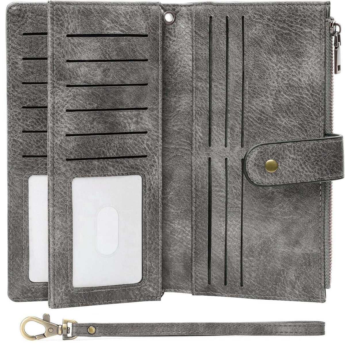 Large Leather Wallet for Women RFID Blocking Trifold Wristlet