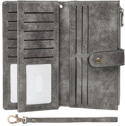 Large Leather Wallet for Women RFID Blocking Trifold Wristlet