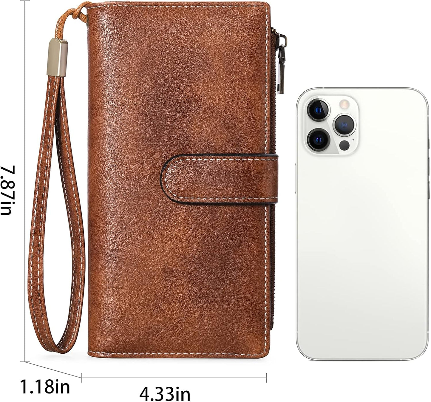 Large Leather Wallet for Women RFID Blocking Trifold Wristlet