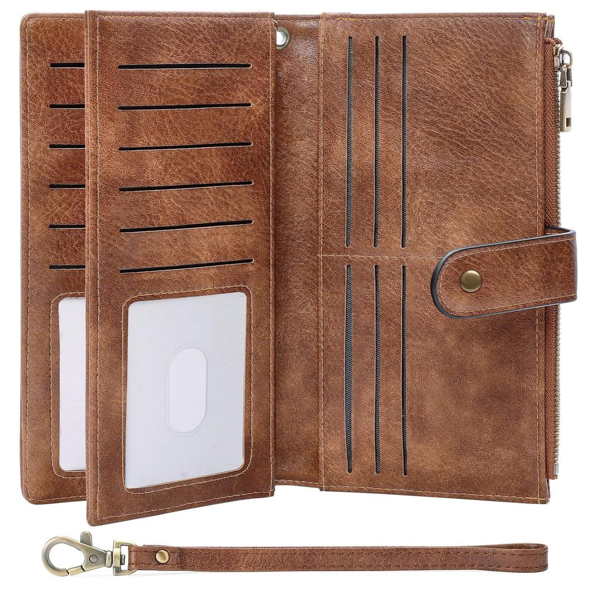 Large Leather Wallet for Women RFID Blocking Trifold Wristlet