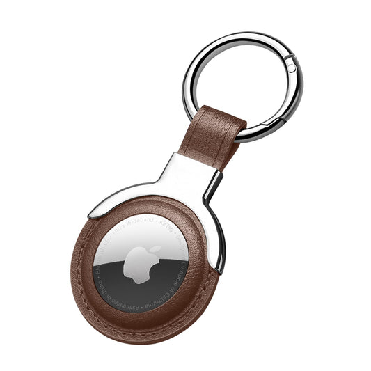 Leather AirTag Keychain Case, Protective Loop Holder with Snap Closure for Keys, Luggage, Pet Collar & Bags
