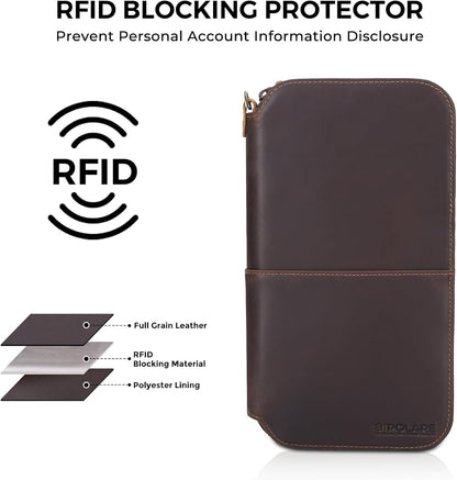 Leather Family Passport Wallet with AirTag Holder RFID Blocking
