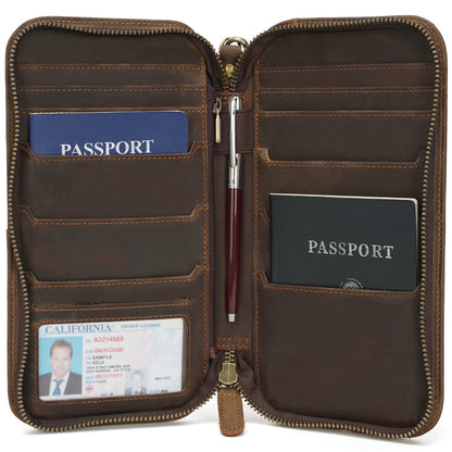 Leather Family Passport Wallet with AirTag Holder RFID Blocking