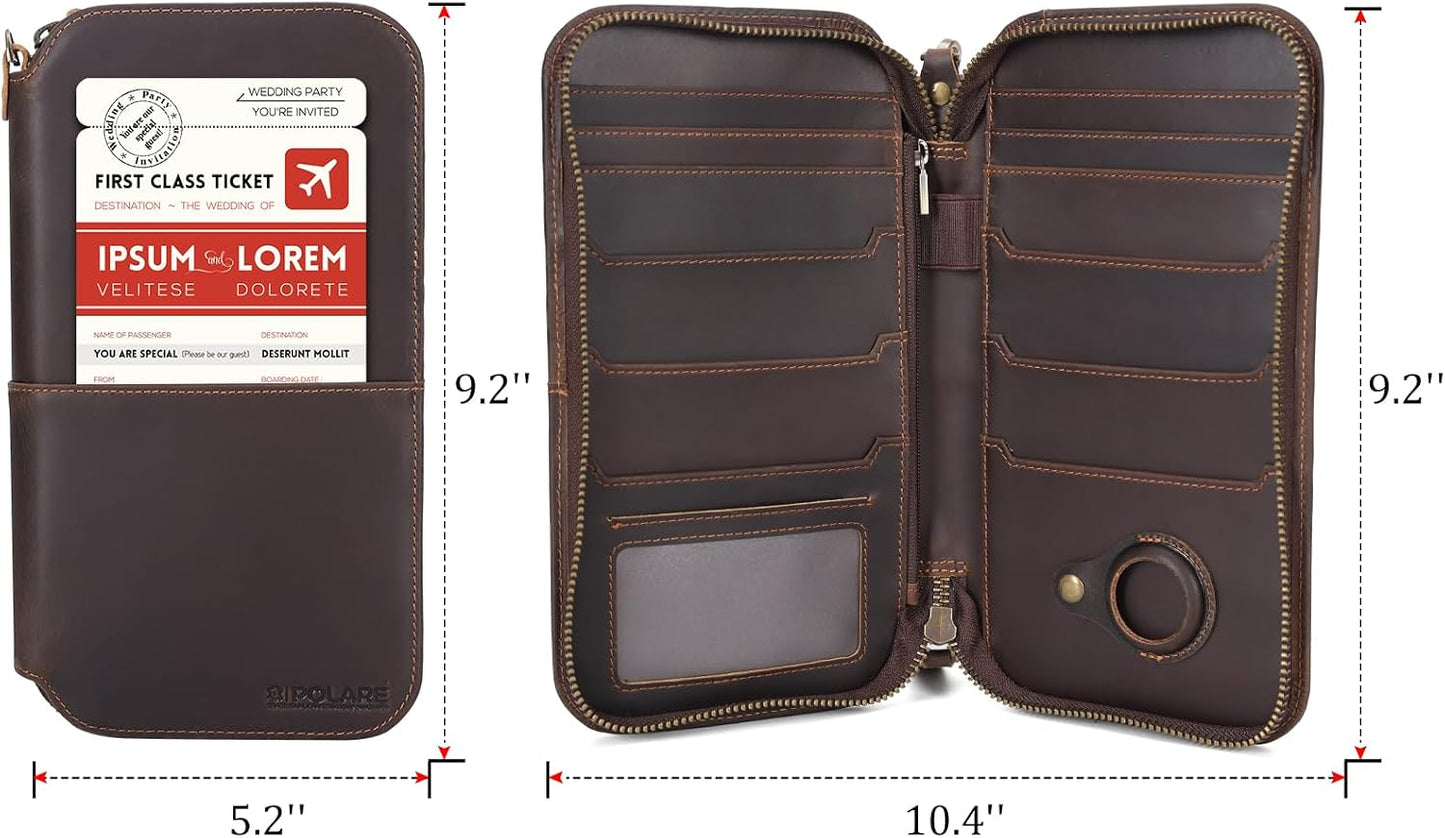 Leather Family Passport Wallet with AirTag Holder RFID Blocking