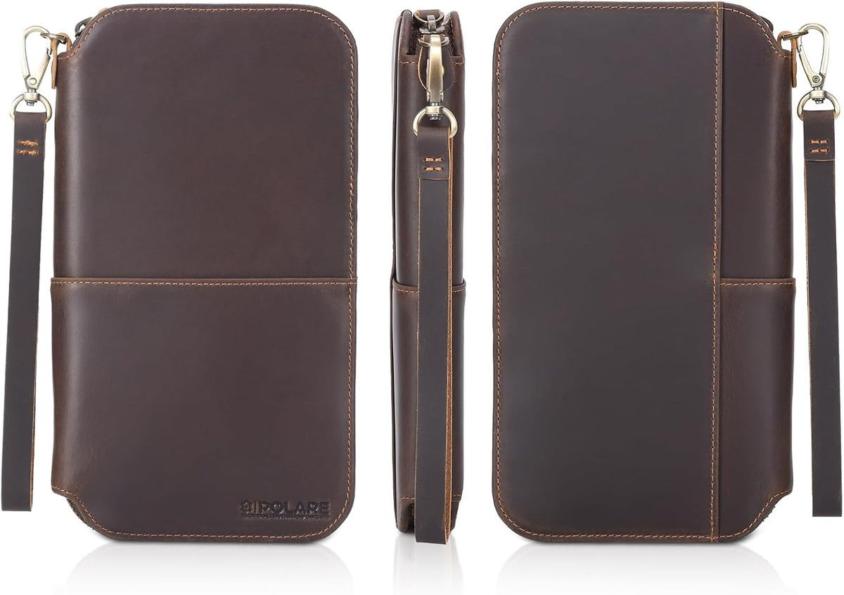 Leather Family Passport Wallet with AirTag Holder RFID Blocking