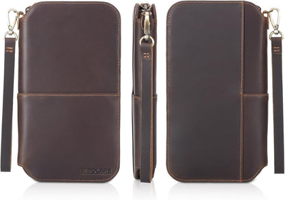 Leather Family Passport Wallet with AirTag Holder RFID Blocking