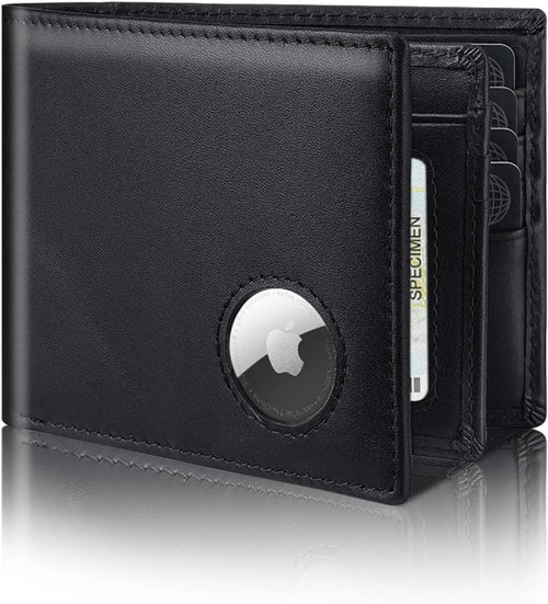 Men’s AirTag Wallet Genuine Leather RFID Blocking Bifold with 14 Card Slots