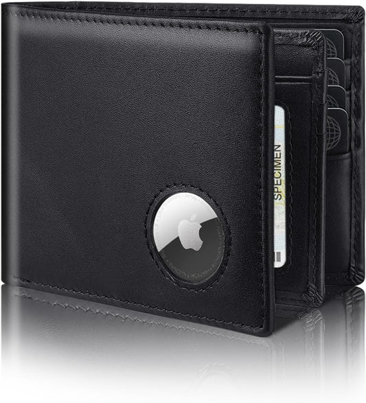 Men’s AirTag Wallet Genuine Leather RFID Blocking Bifold with 14 Card Slots
