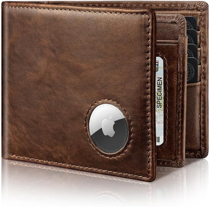 Men’s AirTag Wallet Genuine Leather RFID Blocking Bifold with 14 Card Slots