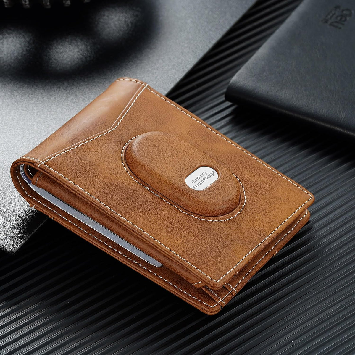 Men's SmartTag2 Wallet Slim Leather RFID Blocking Card Holder Brown