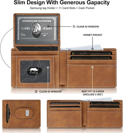 Men's SmartTag2 Wallet Slim Leather RFID Blocking Card Holder Brown
