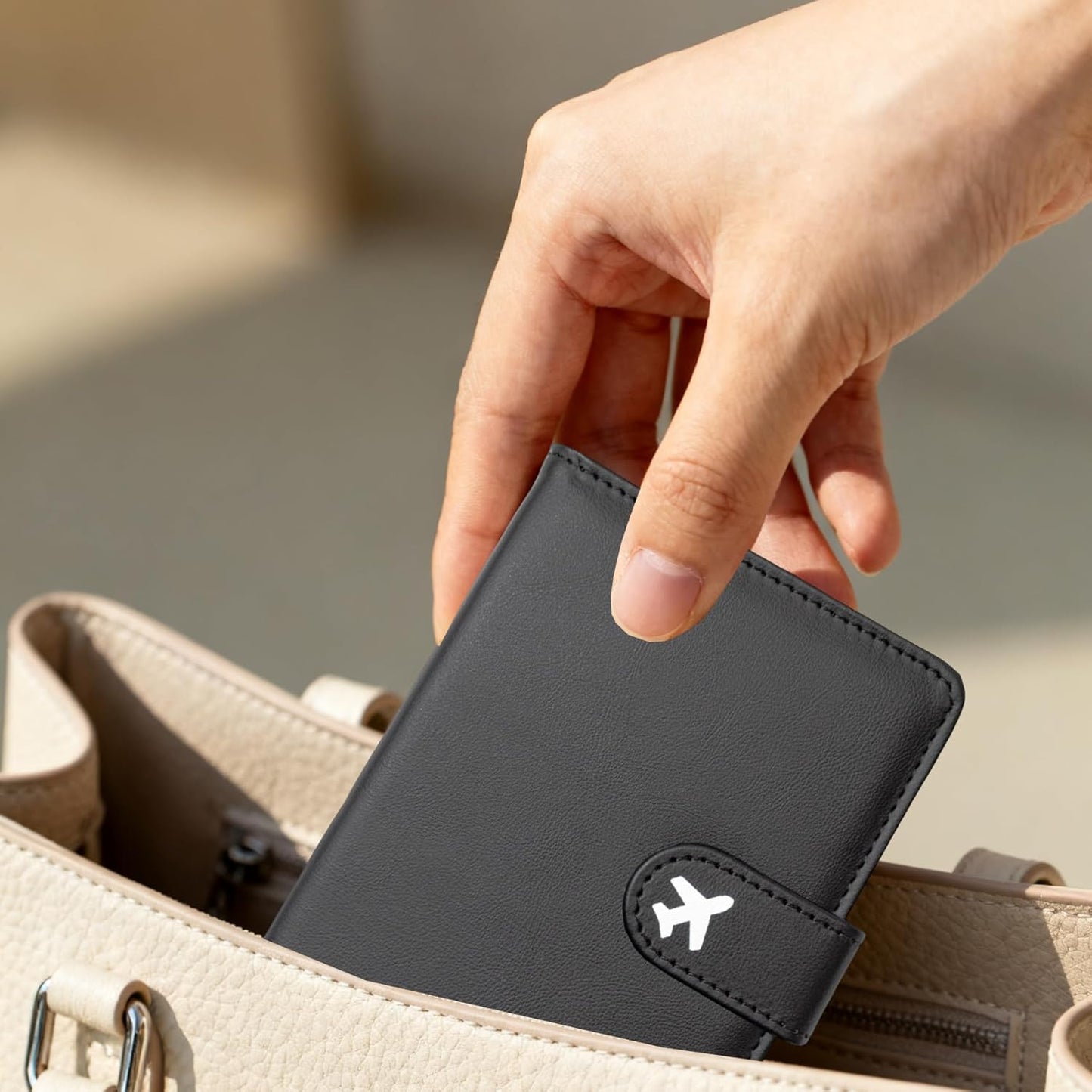 RFID Leather Passport Holder Travel Wallet with Magnetic Closure
