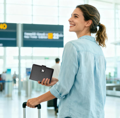 RFID Leather Passport Holder Travel Wallet with Magnetic Closure